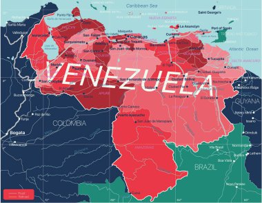 Venezuela ülkesinin detaylı düzenlenebilir haritası