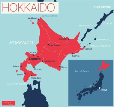Hokkaido Adası Düzenlenebilir Harita