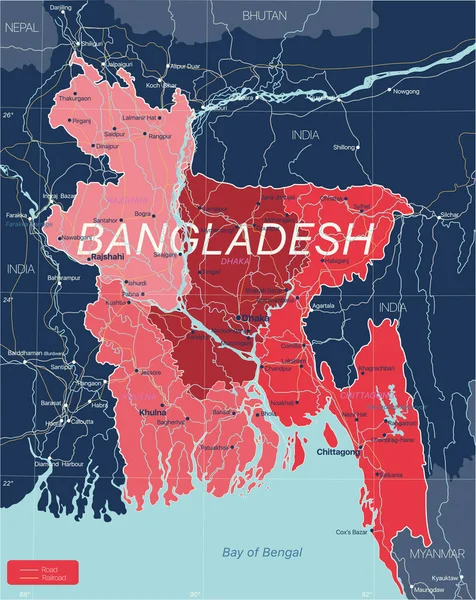 Bangladéš země detailní upravitelná mapa — Stockový vektor