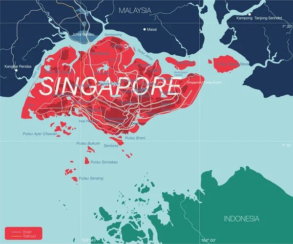 Singapur mapa editable detallado — Archivo Imágenes Vectoriales