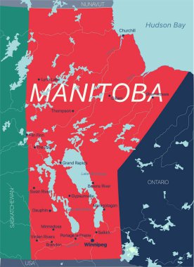 Manitoba eyaleti Kanada 'nın düzenlenebilir vektör haritası