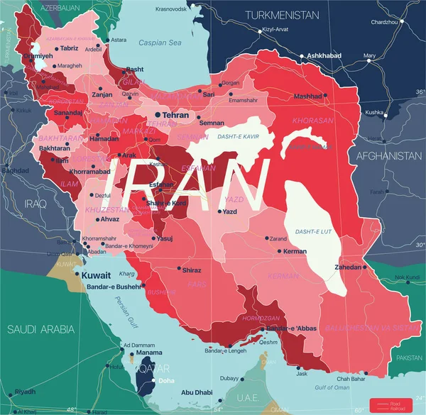 Irán país mapa editable detallado — Archivo Imágenes Vectoriales