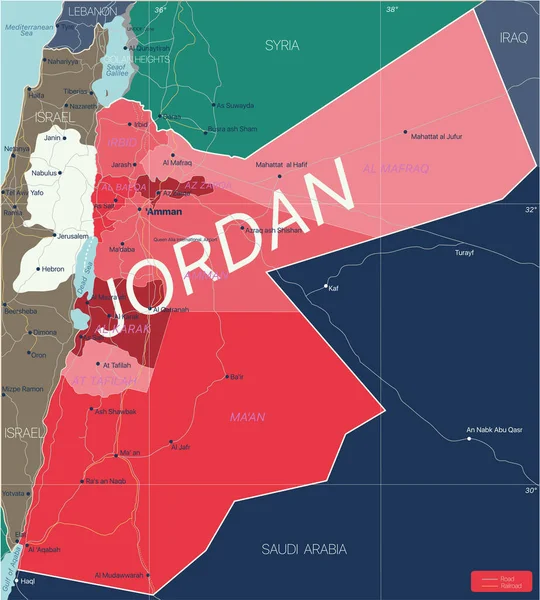 Jordanie carte détaillée modifiable par pays — Image vectorielle