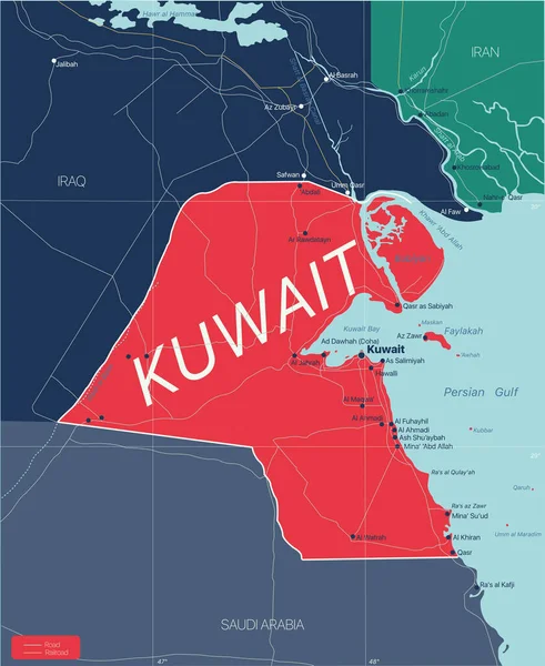 Kuwait land detaljerad redigerbar karta — Stock vektor