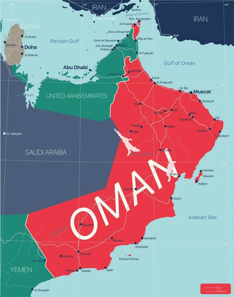Oman land detaljerad redigerbar karta — Stock vektor