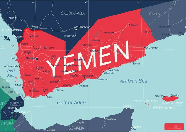 Yemen país mapa editable detallado — Archivo Imágenes Vectoriales