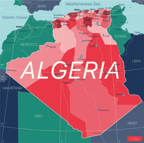 Algieria szczegółowa mapa edytowalna — Wektor stockowy
