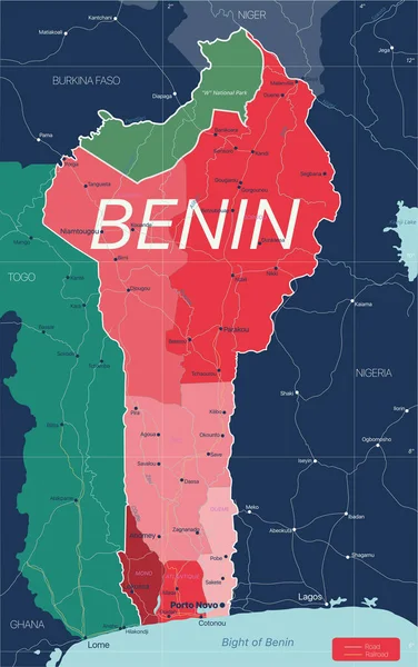 Mapa editable detallado del país Benin — Archivo Imágenes Vectoriales