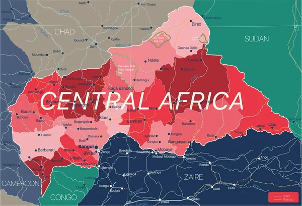 Central Afrika land detaljerad redigerbar karta — Stock vektor