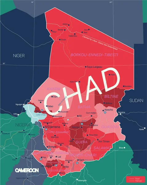 Podrobná upravitelná mapa země Čadu — Stockový vektor