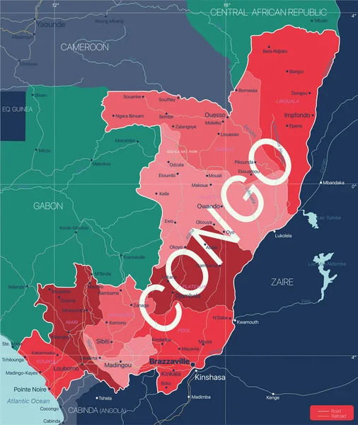 Congo país mapa editable detallado — Archivo Imágenes Vectoriales