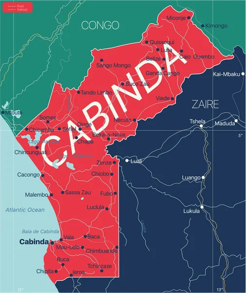 Cabinda país detalhado mapa editável —  Vetores de Stock