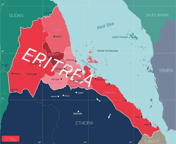 エリトリア国詳細編集可能な地図 — ストックベクタ