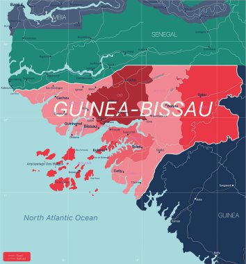 Gine-Bissau ülkesinin ayrıntılı düzenlenebilir haritası