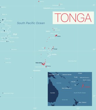 Tonga ayrıntılı düzenlenebilir harita