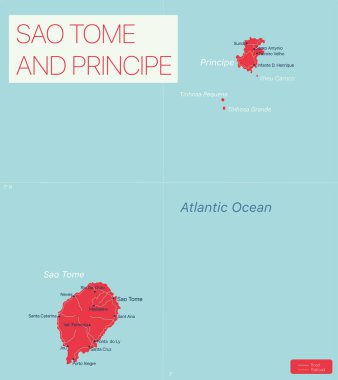 Sao Tome ve Principe detaylı düzenlenebilir harita