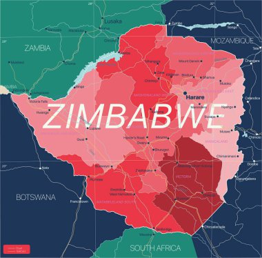 Zimbabwe ülkesi detaylı düzenlenebilir harita