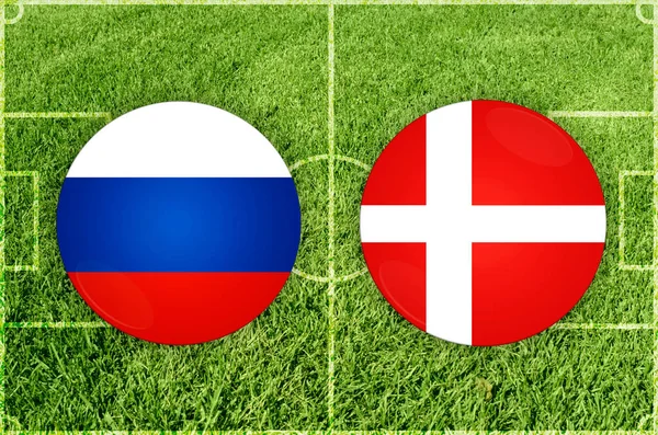 Fußballspiel Russland gegen Dänemark — Stockfoto
