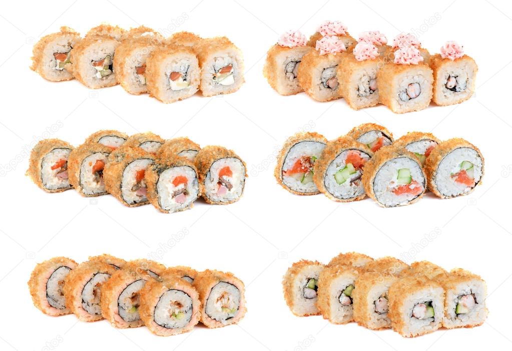 Set of roasted sushi rolls