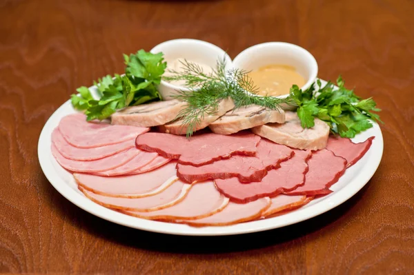 Meat, ham and sauce — Stock Photo, Image