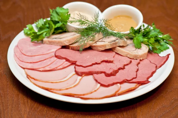 Meat, ham and sauce — Stock Photo, Image