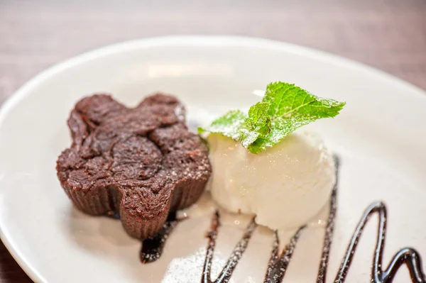 Gâteau au chocolat avec crème glacée — Photo