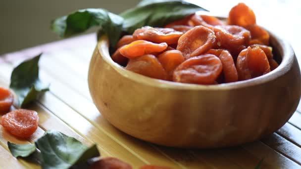 Dried apricots in a bowl — Stock Video