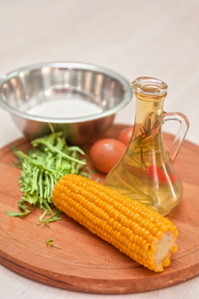 Ingredients for corn pancakes — Stock Photo, Image