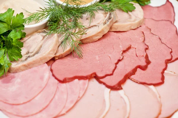 Meat, ham and sauce — Stock Photo, Image