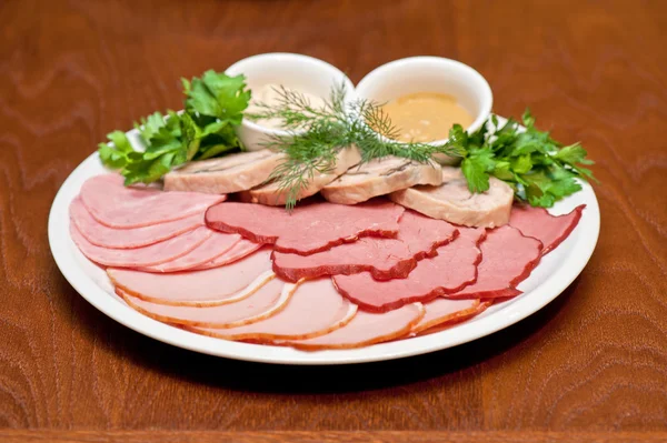 Meat, ham and sauce — Stock Photo, Image