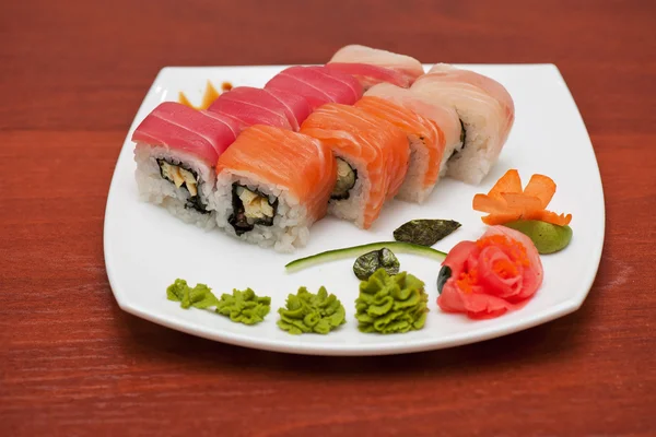 Roll with cream cheese and salmon — Stock Photo, Image