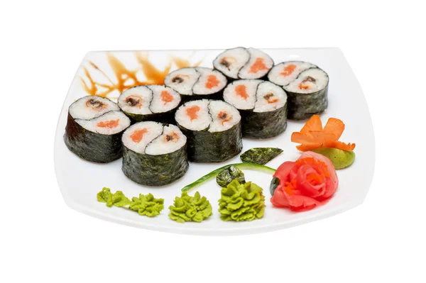 Rollo con anguila ahumada y salmón — Foto de Stock