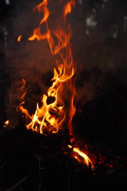 Geceleyin ateş yanan odun
