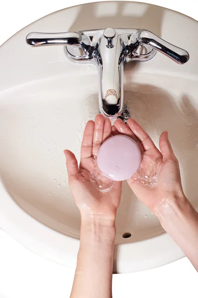 Washing hands with soap — Stock Photo, Image