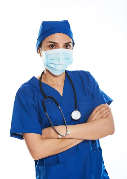Médico en máscara en blanco — Foto de Stock