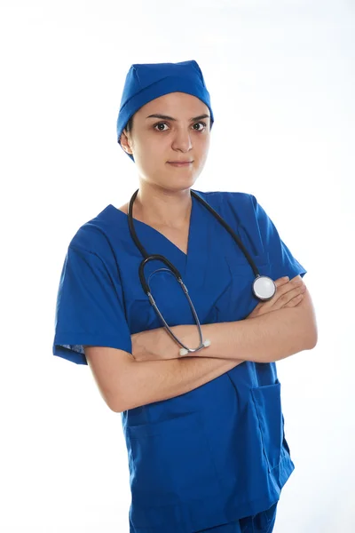 Ženský lékař bílé pozadí — Stock fotografie