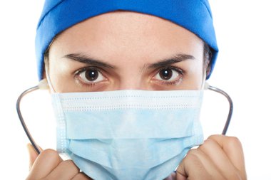 Doktor maskesi ile yakın çekim