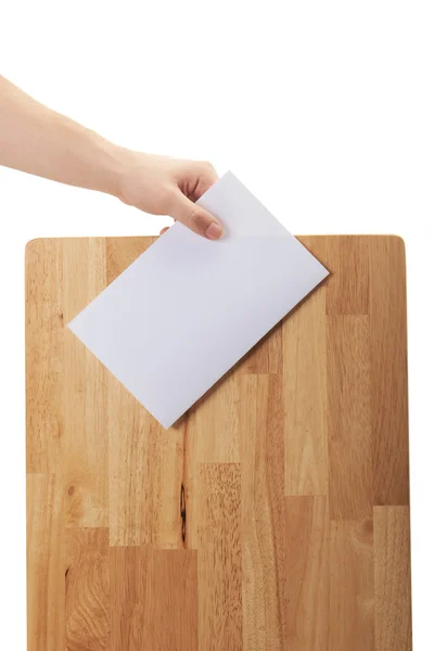 Elini tut kağıt tahta kutu — Stok fotoğraf
