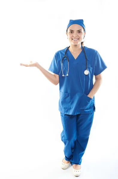 Enfermeira segura a mão no ar — Fotografia de Stock