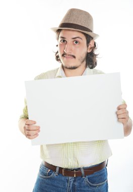 genç adam holding boş Pano