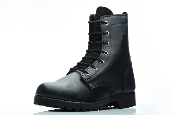 Black leather men boot — Stock Photo, Image