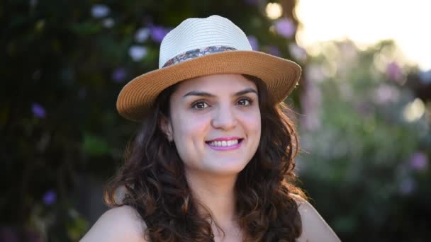 Smiling girl in hat — Stock Video