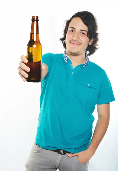 Bierfles in de hand — Stockfoto