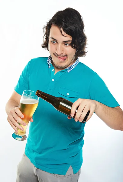 Funny man pouring beer — Stock Photo, Image