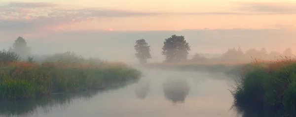 Mañana brumosa de otoño en el lago — Foto de Stock