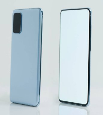 Boş ekranlı modern mavi akıllı telefonun farklı bir görüntüsü