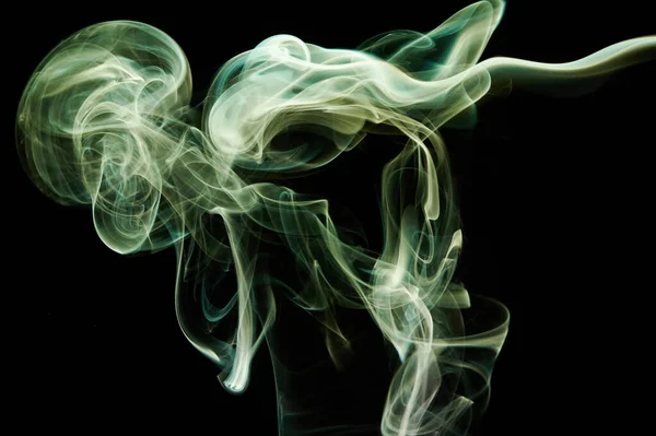Green abstract colorful smoke waves with smooth shape in black background
