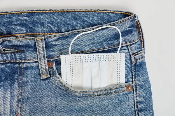 Face Mask Jeans Pants Pocket Close View — Stock Photo, Image