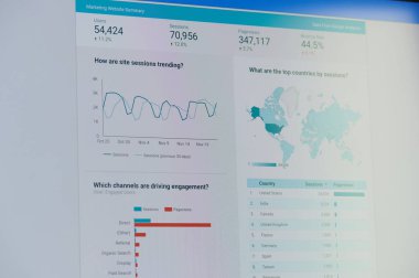 New York, ABD - 24 Kasım 2020: Google reklamları pazarlama web sitesi laptop ekranındaki özet panel