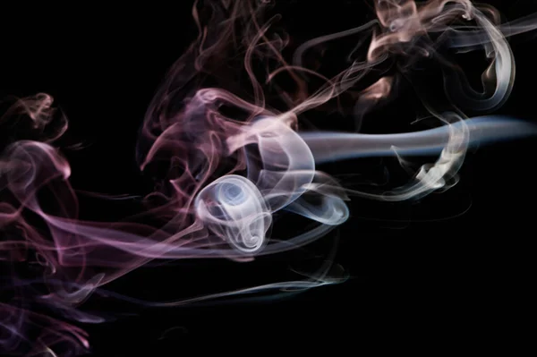 Curly Pink Purple Smoke Swirls Black Background — Stock Photo, Image